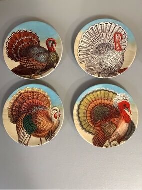 John Derian Multicolor Turkey Salad Plates - Set of 4